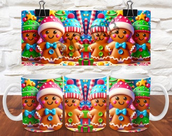 3D Gingerbread Christmas Mug Wrap Hot Cocoa Gingerbread Man Mug Christmas Gift Hot Chocolate Mug Xmas Mug wrap Holiday Mug Wrap Gingerbread