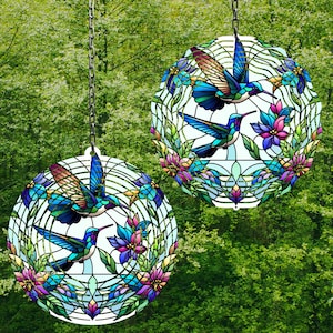 Vitral Beija-flor Wind Spinner Modelo de design de sublimação Wind Spinner SVG 10 polegadas Rodada Sublimação Rodada Pendurada Spinners, png