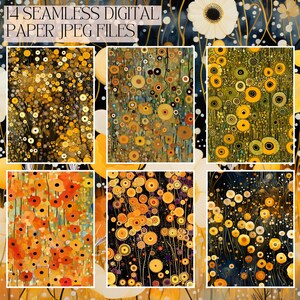 Gustav Klimt Flower Digital Paper Seamless Saturated Flowers ...