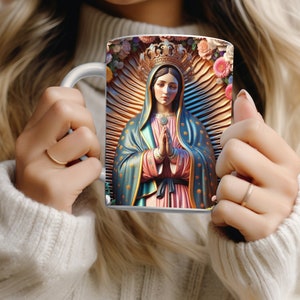3D Virgen de Guadalupe Wrap 11oz Mug Wrap 15oz Mug Wrap Mug Sublimation Design 3d Mug Wrap Instant Digital Download PNG Christian Mug