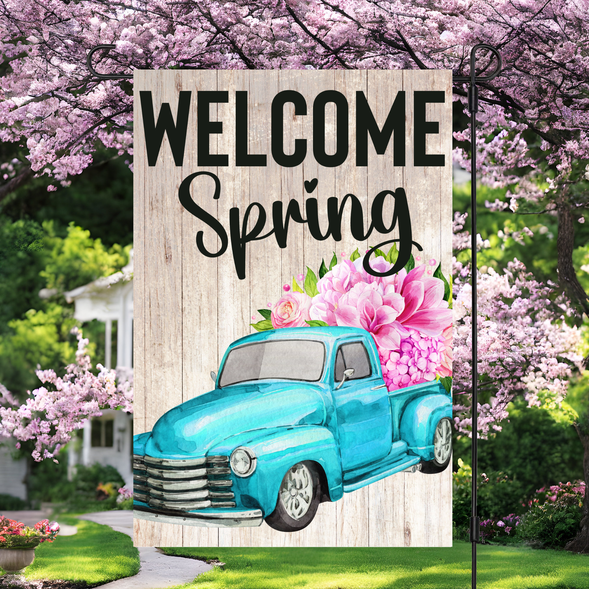 Welcome Spring Garden Flag Sublimation Design 12x18 Flower Truck Flag ...