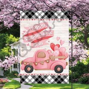 Valentines Day Garden Flag Sublimation Designs Flower Truck Flag Welcome Garden Flag Designs 12x18 Yard Flag Instant Digital Download PNG