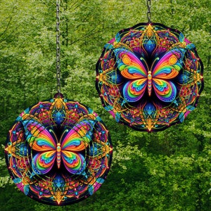 Butterfly Neon Mandala Wind Spinner Rainbow Mandala Wind Spinner PNG Sublimation Design Instant Digital Download Butterfly Wind Spinner png