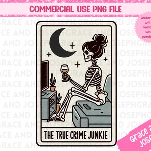 Véritable accro au crime carte de tarot PNG drôle squelette sublimation design sorcière PNG amateur de crime png drôle de carte de tarot chemise téléchargement numérique