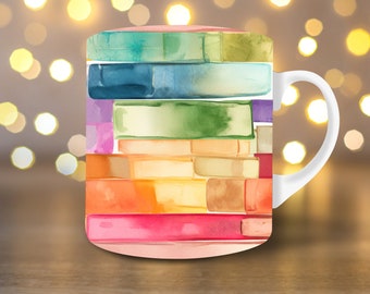 Regenboog aquarel boeken mok wrap boek mok koffiemok wrap mok sublimatie boek mok png lezing mok wrap 11oz mok wrap 15oz mok wrap
