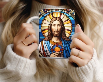 Jesus Mug Wrap 11oz mug wrap 15oz mug wrap Sublimation Design Faith Mug Wrap Stained Glass Mug Wrap Christian Mugs Christian Mug Design
