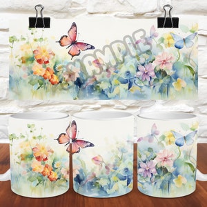 Butterfly Mug Wrap 11oz Mug Wrap 15oz Mug Wrap Mug Sublimation Design 3d Mug Wrap Instant Digital Download PNG Flower Mug Wrap