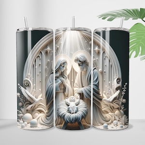 Opakowanie na kubek 3D z motywem Narodzenia Pańskiego 20 oz. Wąski kubek Sublimacja Projekt Cyfrowe pobieranie PNG Prosta folia na kubek Opakowanie na kubek chrześcijańskie