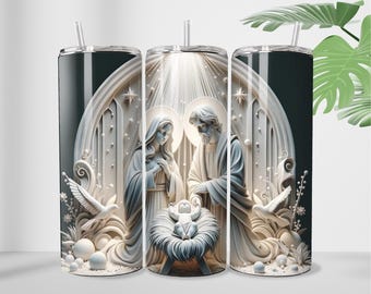 3D Nativity Scene Tumbler Wrap 20 oz Skinny Tumbler Sublimation Design Digital Download PNG Straight Tumbler Wrap Christian Tumbler Wrap