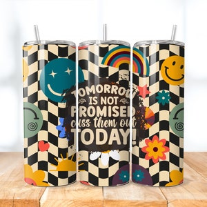 Cuss Them Out Today Funny Tumbler Wrap Snarky Retro Sarcastic 20oz Skinny Straight Tumbler Wrap Sublimation Design Instant Digital Download
