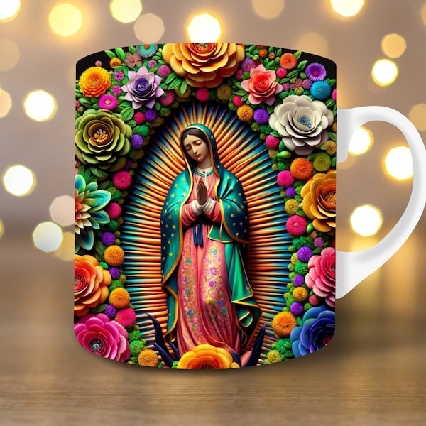 3D Virgin de Guadalupe Wrap 11oz Mug Wrap 15oz Mug Wrap Mug Sublimation Design 3d Mug Wrap Instant Digital Download PNG Christian Mug Wrap