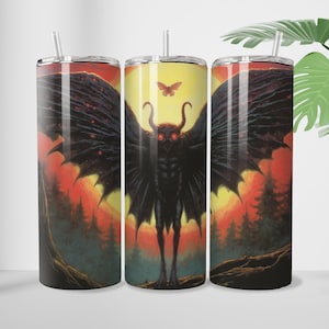 Mothman Sunset Cryptid Tumbler 20 oz Skinny Tumbler Sublimation Design Digital Download PNG Mythical Creature supernatural tumbler wrap