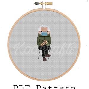 PATTERN*** Cold Bernie Sanders Inspired Cross Stitch Pattern, Tiny Bernie, Bernie Mittens, Pixel People, PDF Instant download, Miniature