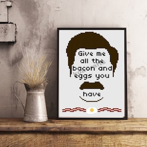 PATTERN*** Ron Swanson, Give Me All The Bacon and Eggs You Have, Cross Stitch Pattern, Parks and Recreation, Parks and Rec