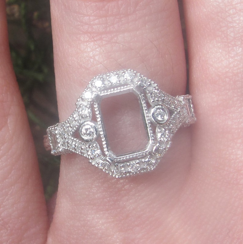 Art Deco Engagement Ring Setting, Vintage Style Engagement Ring Setting, Emerald Cut Ring Setting, Art Deco Diamond Ring, Gold Ring Setting