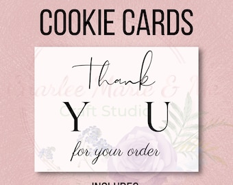 May include: Thank you cookie cards printable template with a watercolor floral design. Includes PDF files for 3.5 x 5 inch cards (4 per sheet) and 6 x 4 inch cards (2 per sheet), plus a scalable PNG image.