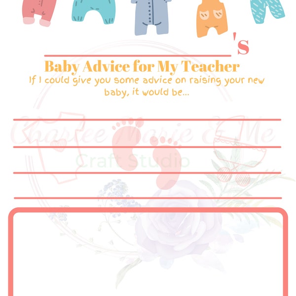 Baby Advice for My Teacher Printable, Baby Advice Book, Pregnant teacher, teacher baby gift from class, gift for pregnant teacher, 2 version