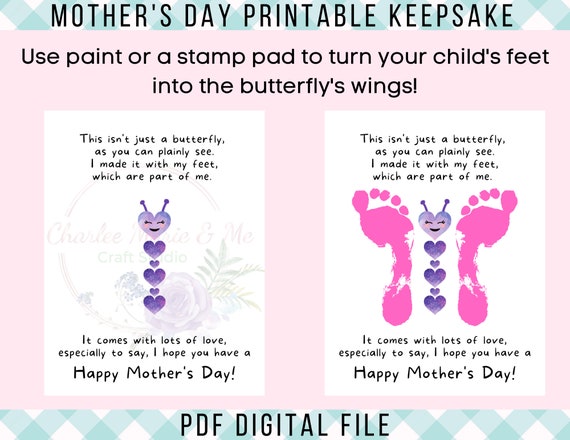 JPG VERSION Mother's Day Printable Gift, Mother's Day Footprints
