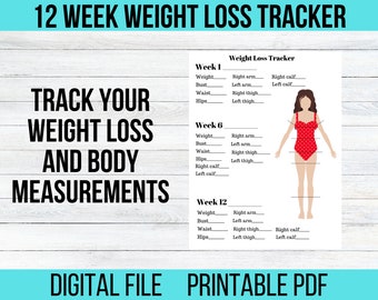 Printable weight loss tracker, body measurement tracker, 12-week weight loss record sheet, Body measurement tracking sheet