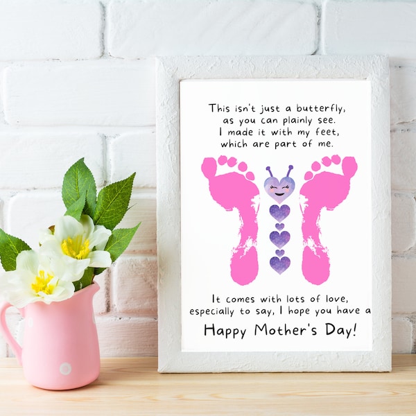 Mother's Day Printable gift, Mother's Day Footprints, Footprint Butterfly, Easy Mother's Day craft, Mother's Day Gift from Kids,