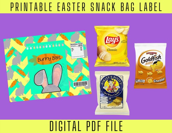 Chip Bag Label, Bunny Bait, Easter Snack Bag Label, Easter Snack Label,  Easter Chip Label, Printable Label, DIY Chip Label, Chip Bags, Chips 