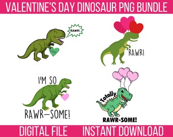 Valentinstag Dinosaurier PNG Bundle, Valentinstag für Kinder, Dinosaurier Valentinstag, Dino Valentine, T-Rex Valentine, Valentine PNG Bundle
