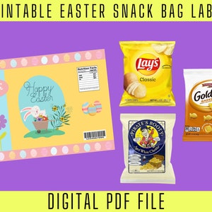 Påskchipspåseetikett, chippåseetikett, mellanmålspåseetikett, påskchipsetikett, utskrivbar etikett, gör-det-själv-chipsetikett, chippåse direktnedladdning, påsk
