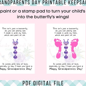 Imprimible para el Día de los Abuelos, Recuerdo del Día de los Abuelos, Arte con Huellas, Recuerdo de Huellas, Mariposa con Huellas, Regalo Fácil para el Día de los Abuelos