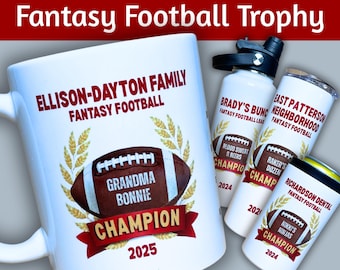 Personalized Fantasy Football League Trophy: Custom Mug, Tumbler, Water Bottle, or Can Cooler