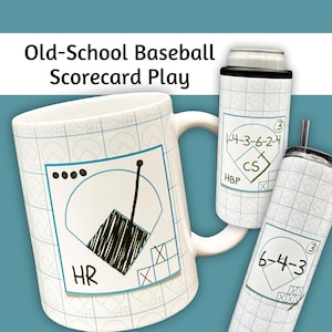Baseball Scorecard Mug, Tumbler, or Can Cooler: Old-School Design