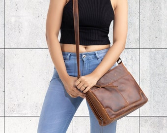 Lydia | Concealed Carry Leather Crossbody or Shoulder Bag | Mid-Size Bag | Exterior Locking Conceal Pocket | Easily Access your Protection