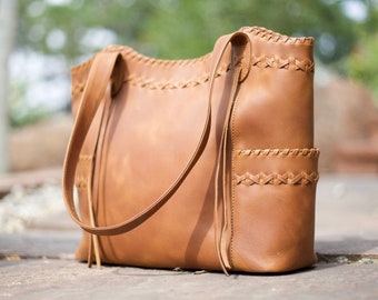 Kendall | Concealed Carry Leather Tote, Crossbody or Shoulder Bag | Edge Lacing Detail | Large Size Bag | Interior Locking Conceal Pocket