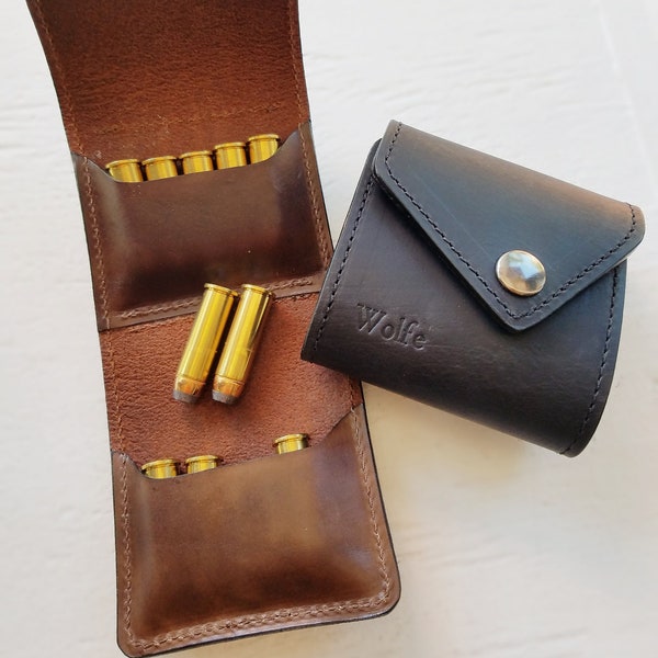 Leather Ammo Case for Large Caliber Pistol | Must-Have Concealment Accessory | Clip or Belt Loop Option | FREE SHIPPING & PERSONALIZATION
