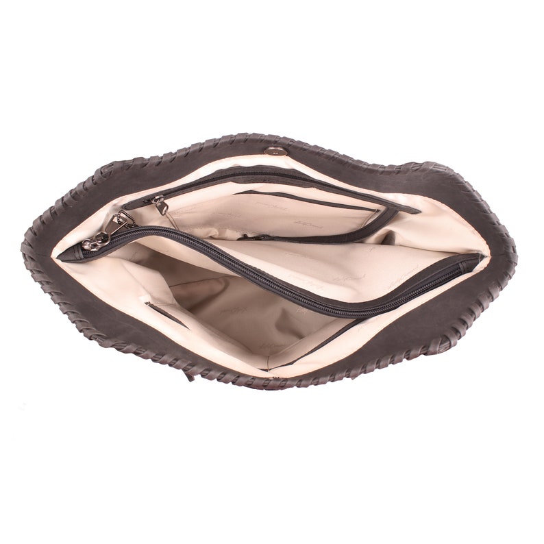 Kendall Concealed Carry Leather Tote, Crossbody or Shoulder Bag Edge Lacing Detail Large Size Bag Interior Locking Conceal Pocket image 8