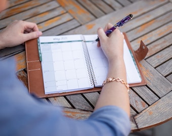 Leather Day Planner Cover with Calendar Insert | Plan like a Boss | Calendar Year or School Year Planner | FREE PERSONALIZATION and SHIPPING