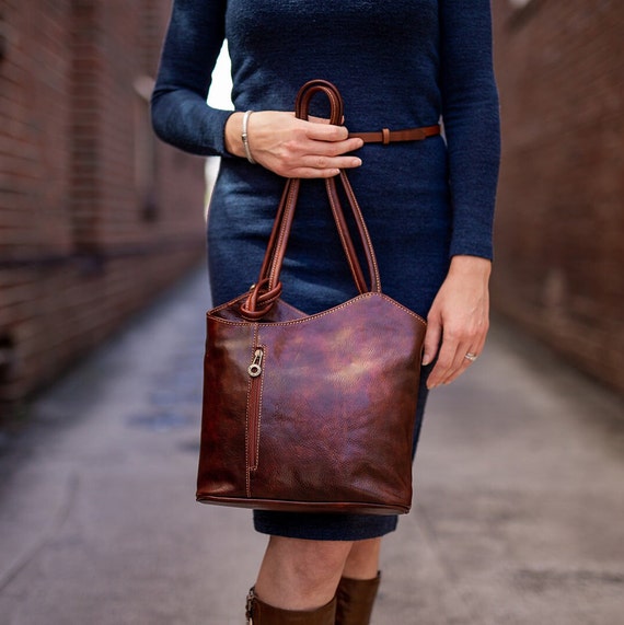 Italian Leather Handbag vera Pelle Style Shoulder Bag Converts to