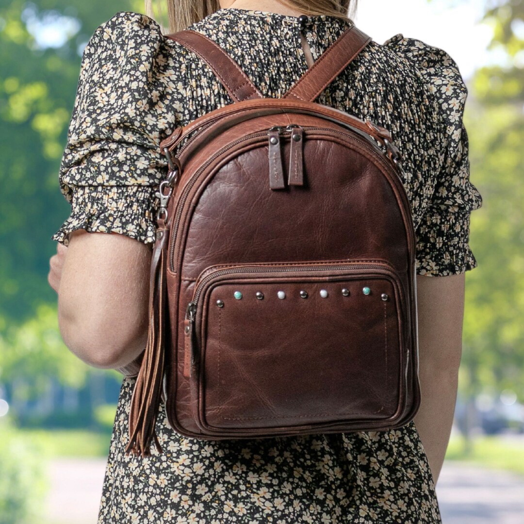 Sawyer Concealed Carry Leather Backpack Full Grain Leather With Stud