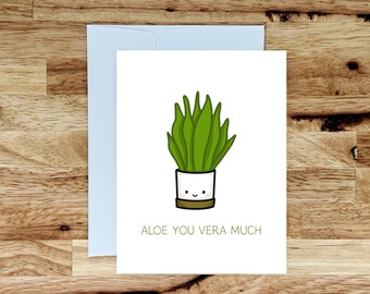 I Love You Card, Handmade Greeting Card, Valentine's Day, Aloe Vera Plant Card, Card for Girlfriend, Galentine's Day, Punny Valentine, Aloe
