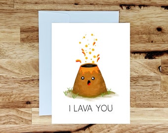 I Lava You Card, Handmade Greeting Card, Valentine's Day, Card for Boyfriend, Card for Girlfriend, Galentine's Day, Punny Valentine, Volcano