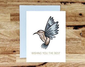 Wishing You the Best Card, Handmade Greeting Card, Humming Bird, Encouragement Card, Wedding Card, Good Luck Card, Retirement Card