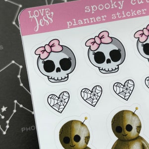 Halloween Planner Stickers, Fall Sticker Sheet, Voodoo Doll Stickers, Skull Stationery, Bullet Journal Stickers, Water Resistant Stickers image 4