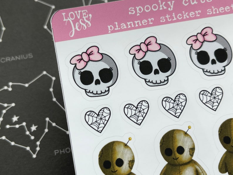 Halloween Planner Stickers, Fall Sticker Sheet, Voodoo Doll Stickers, Skull Stationery, Bullet Journal Stickers, Water Resistant Stickers image 4