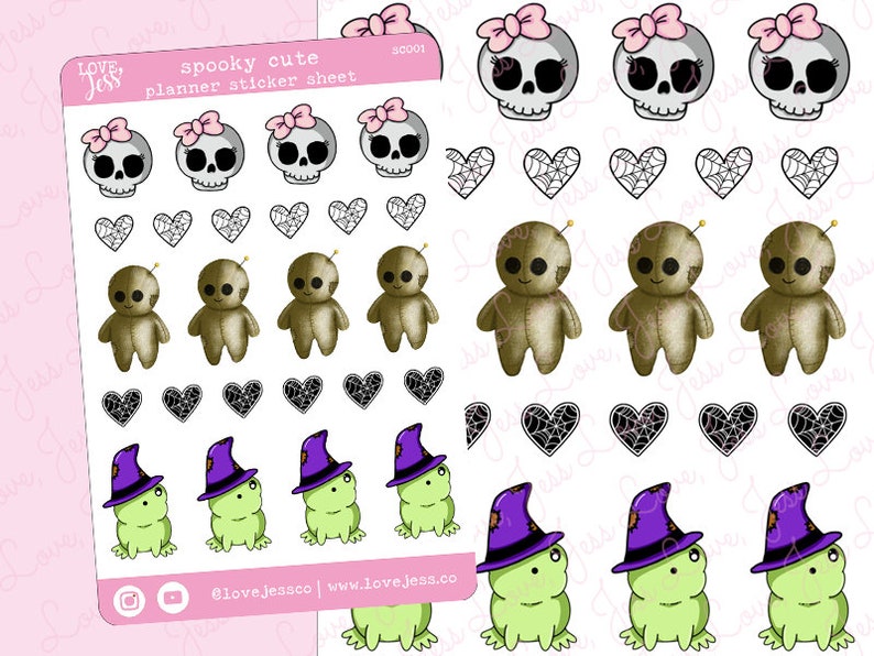 Halloween Planner Stickers, Fall Sticker Sheet, Voodoo Doll Stickers, Skull Stationery, Bullet Journal Stickers, Water Resistant Stickers image 1