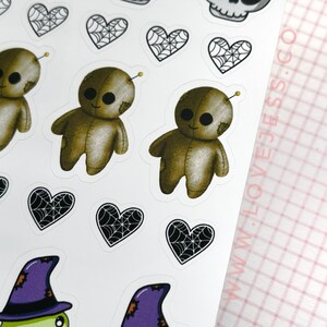 Halloween Planner Stickers, Fall Sticker Sheet, Voodoo Doll Stickers, Skull Stationery, Bullet Journal Stickers, Water Resistant Stickers image 3