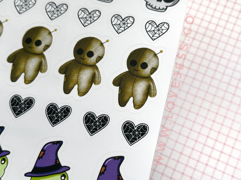 Halloween Planner Stickers, Fall Sticker Sheet, Voodoo Doll Stickers, Skull Stationery, Bullet Journal Stickers, Water Resistant Stickers image 3