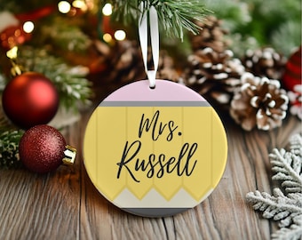 Personalized Teacher Christmas Ornament, Pencil, Teacher Gift, School Gift, Teacher Ornament, School Ornament, Custom Ornament, Teacher Name