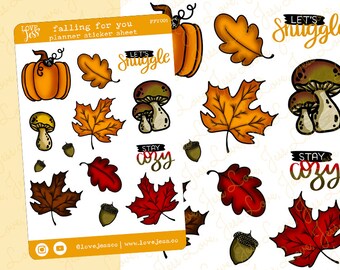 Fall Planner Stickers, Fall Sticker Sheet, Pumpkin Stickers, Fall Stationery, Bullet Journal Stickers, Water Resistant Stickers, Leaves