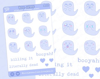 Ghost Planner Stickers, Halloween Sticker Sheet, Cute Ghost Stickers, Boo Crew Stationery, Bullet Journal Stickers, Water Resistant Stickers