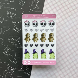 Halloween Planner Stickers, Fall Sticker Sheet, Voodoo Doll Stickers, Skull Stationery, Bullet Journal Stickers, Water Resistant Stickers image 2