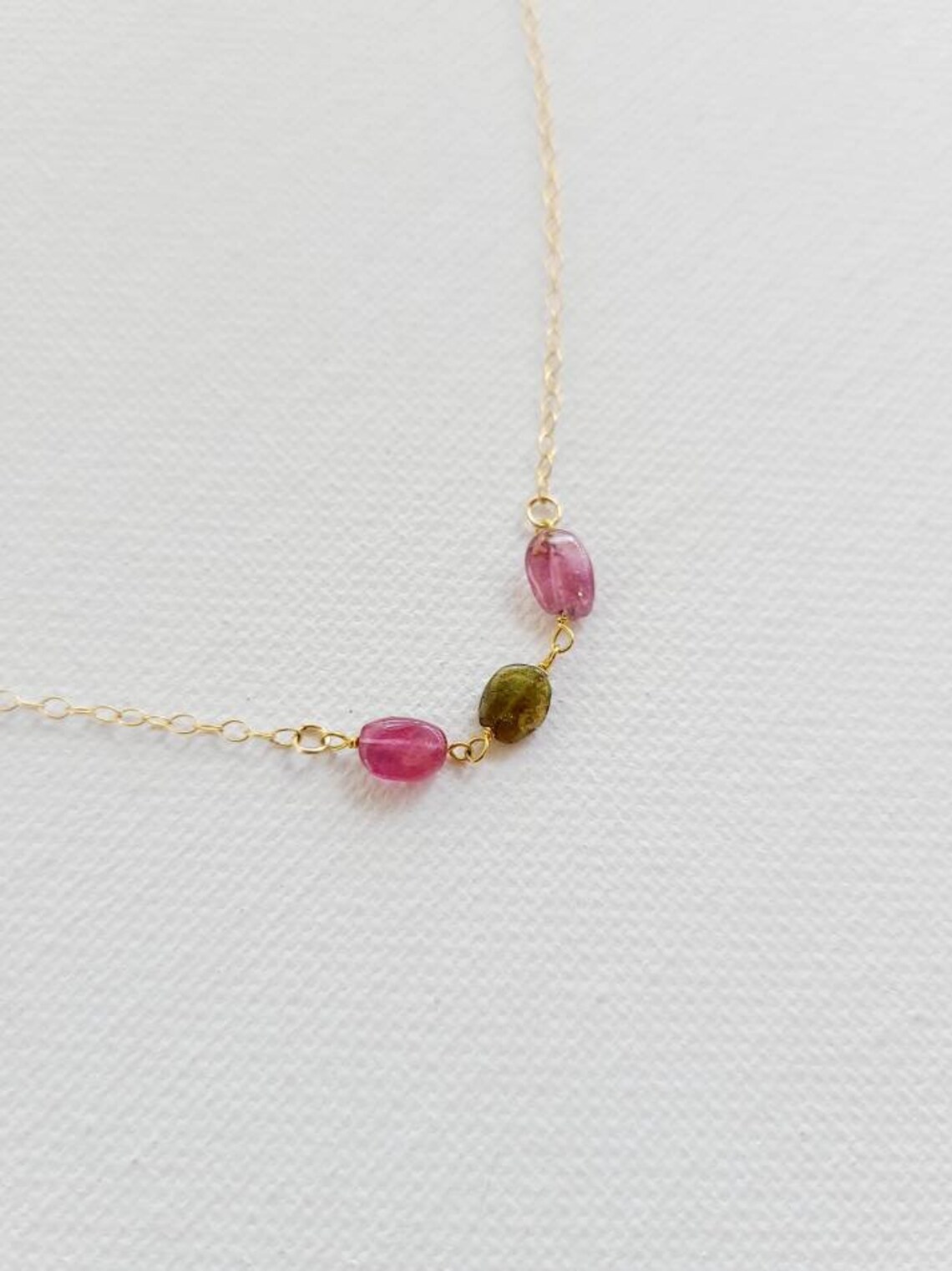 Rose Quartz Jade Stone 14K Gold Filled Necklace. Tourmaline | Etsy